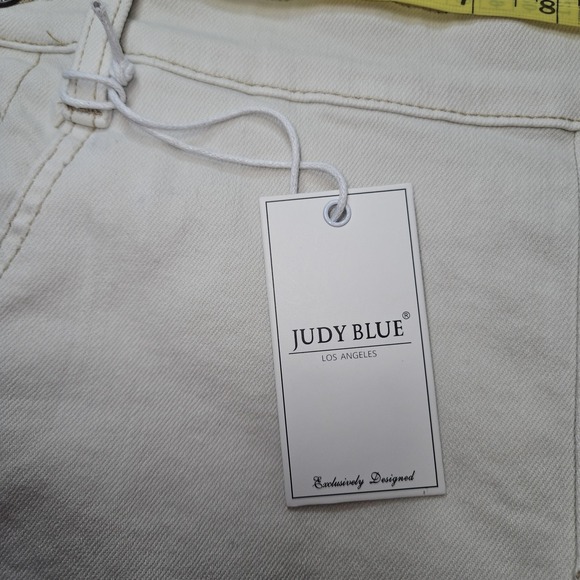 Judy Blue‎ Overalls Womens Large Ecru Garment Dyed Shortalls Distressed Denim - Picture 6 of 11